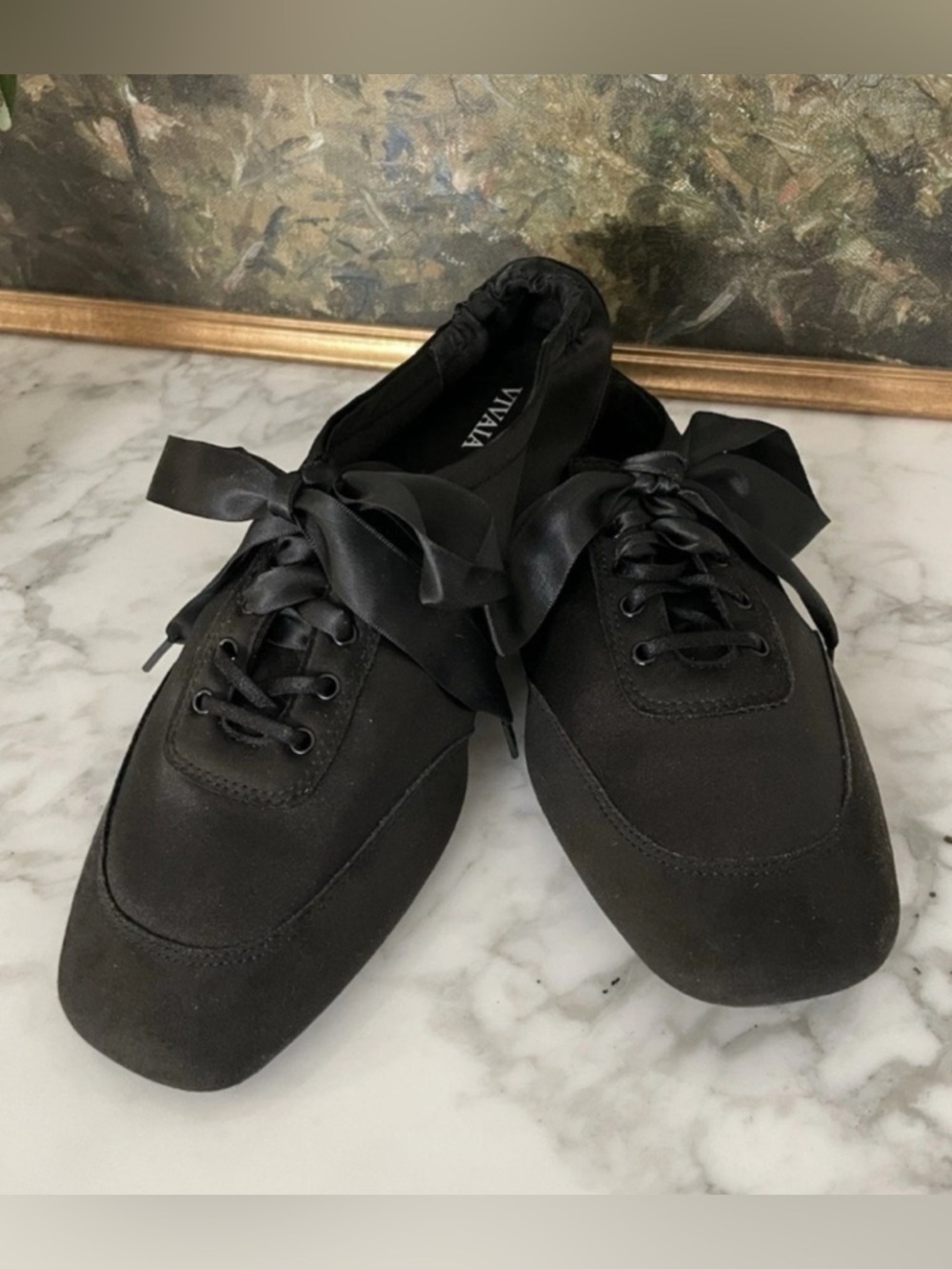Vivaia Cristina Sneakerina Black Satin Ballet Sneaker Size 9 As seen Bella Hadid - Picture 6 of 13